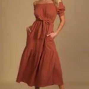 Off the shoulder midi dress with tie waist